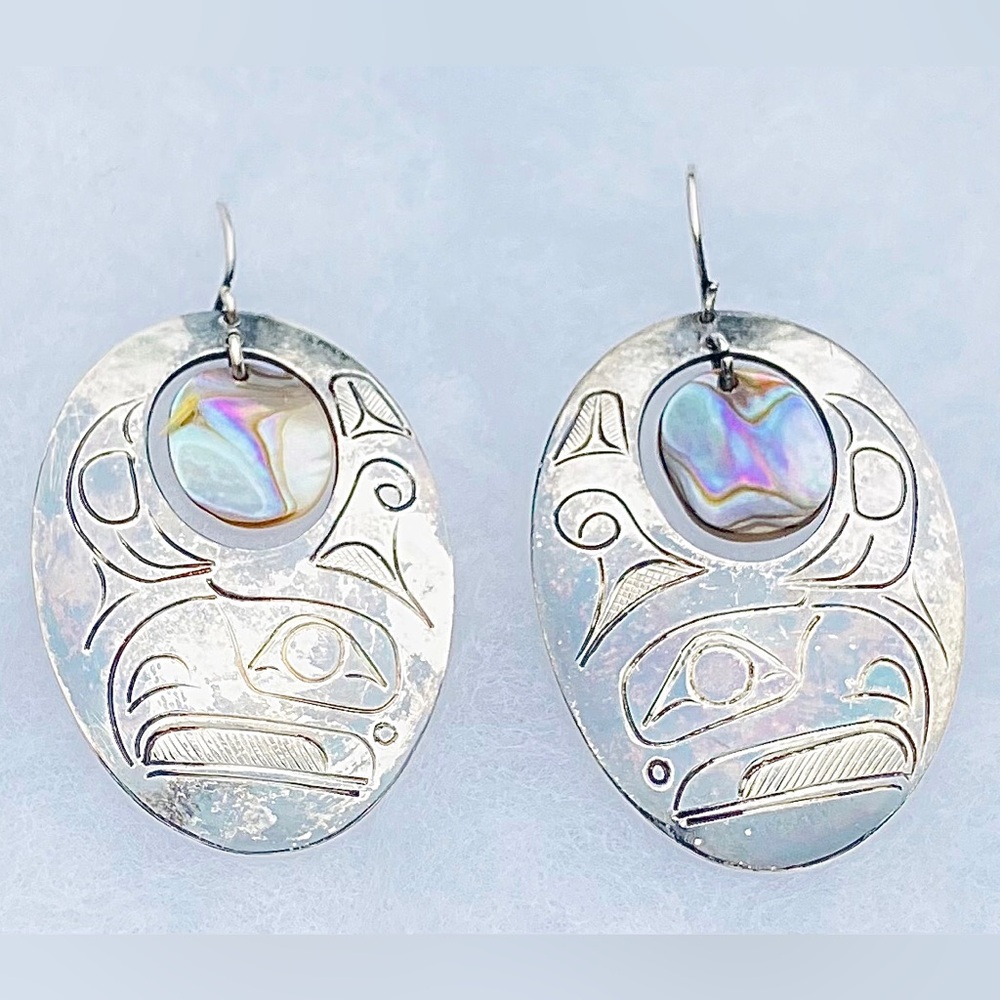 Vintage First Nations Corrine Hunt Signed Thunderbird Sterling Silver Earrings